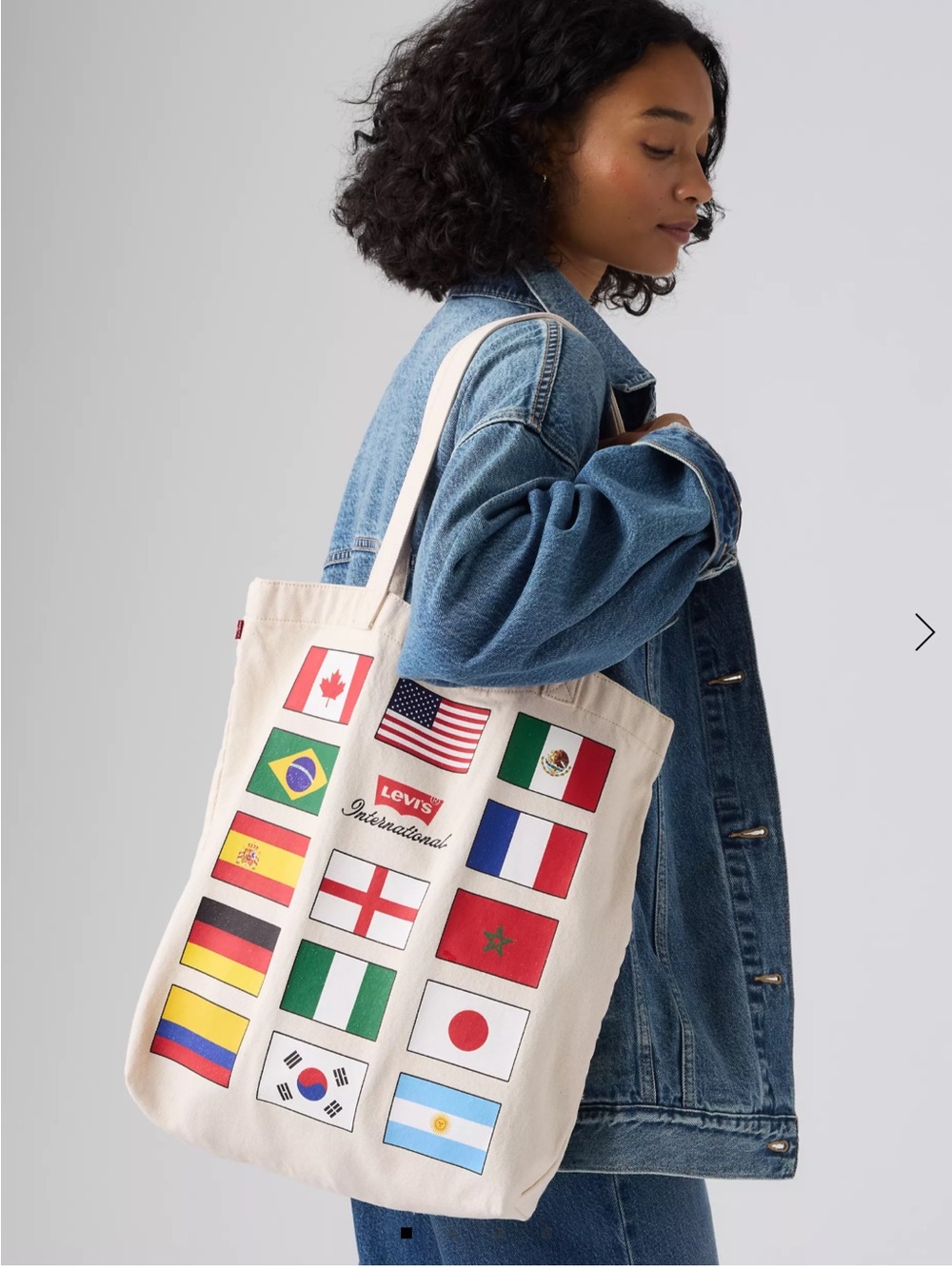 Levi's Natural Canvas Tote with Multicolor International Flags